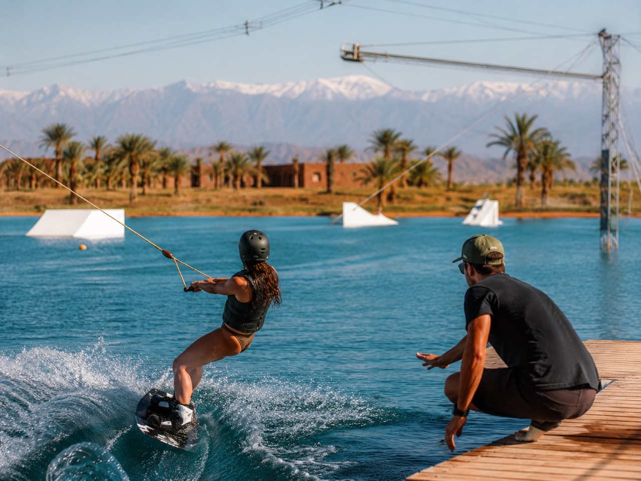 Wakeboarding lake activity visual near Marrakech